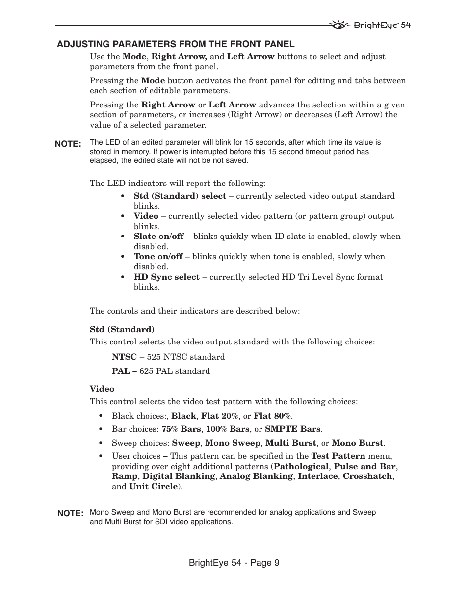 Ensemble Designs BrightEye 54 Sync Generator and Test Signal Generator User Manual | Page 9 / 24