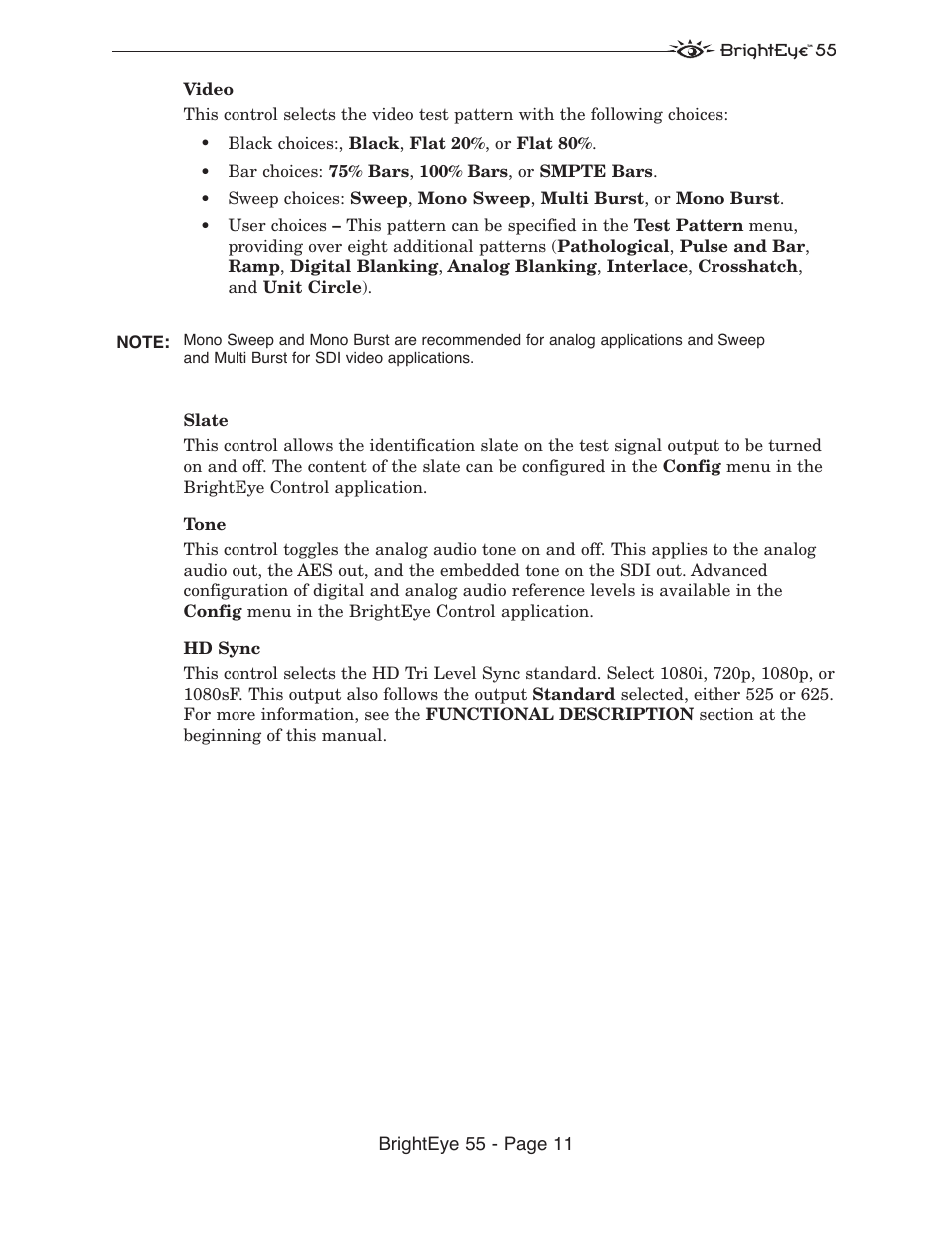 Ensemble Designs BrightEye 55 Genlockable Sync Generator and Test Signal Generator User Manual | Page 11 / 26