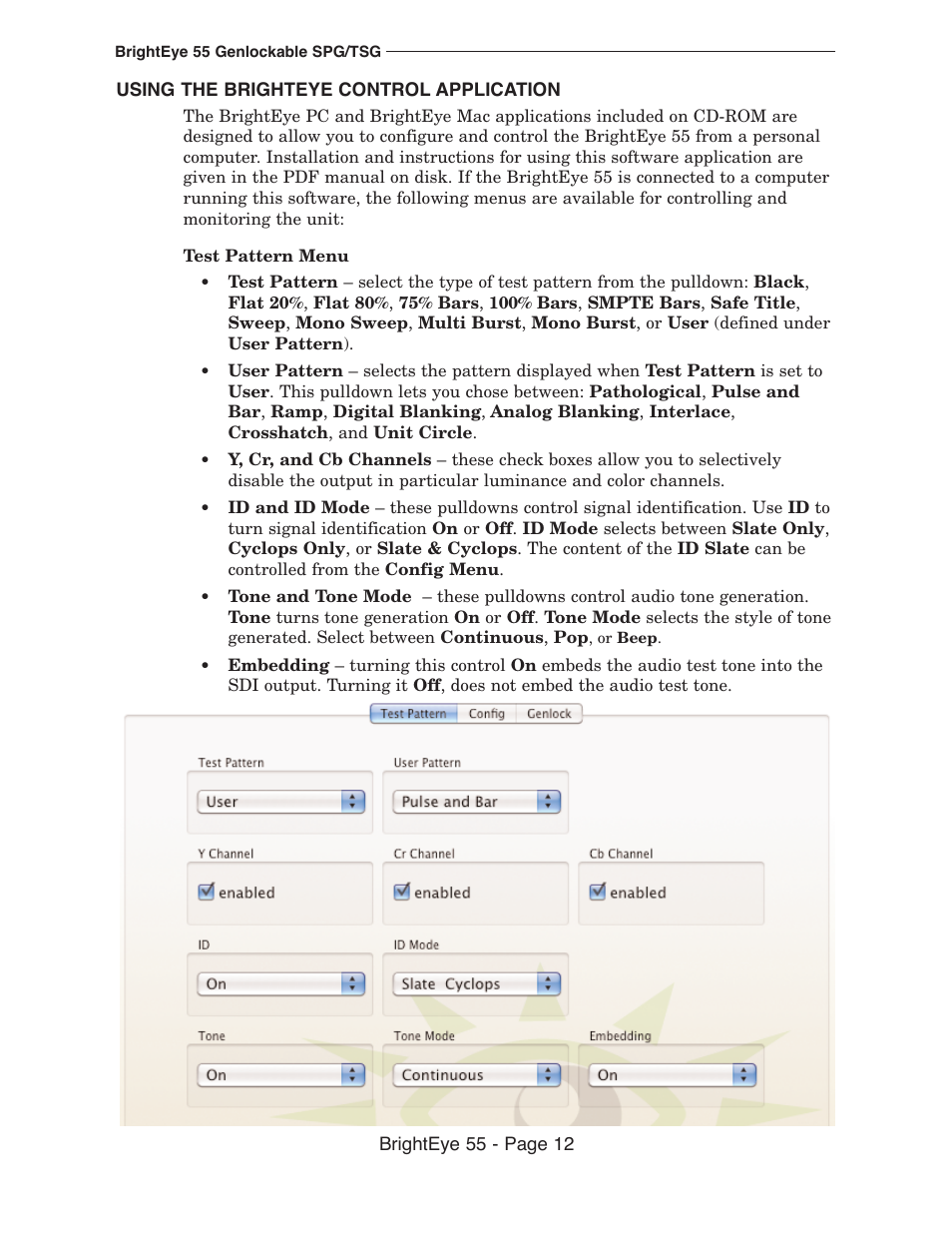 Ensemble Designs BrightEye 55 Genlockable Sync Generator and Test Signal Generator User Manual | Page 12 / 26