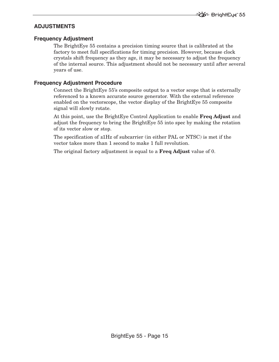 Ensemble Designs BrightEye 55 Genlockable Sync Generator and Test Signal Generator User Manual | Page 15 / 26