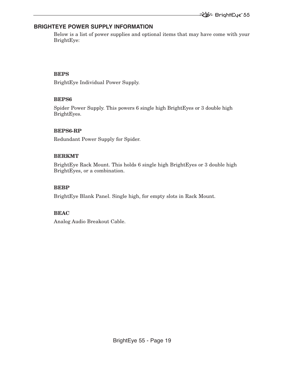 Ensemble Designs BrightEye 55 Genlockable Sync Generator and Test Signal Generator User Manual | Page 19 / 26