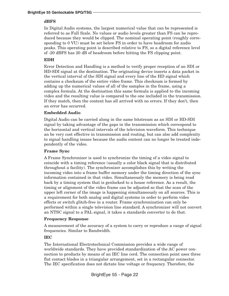 Ensemble Designs BrightEye 55 Genlockable Sync Generator and Test Signal Generator User Manual | Page 22 / 26