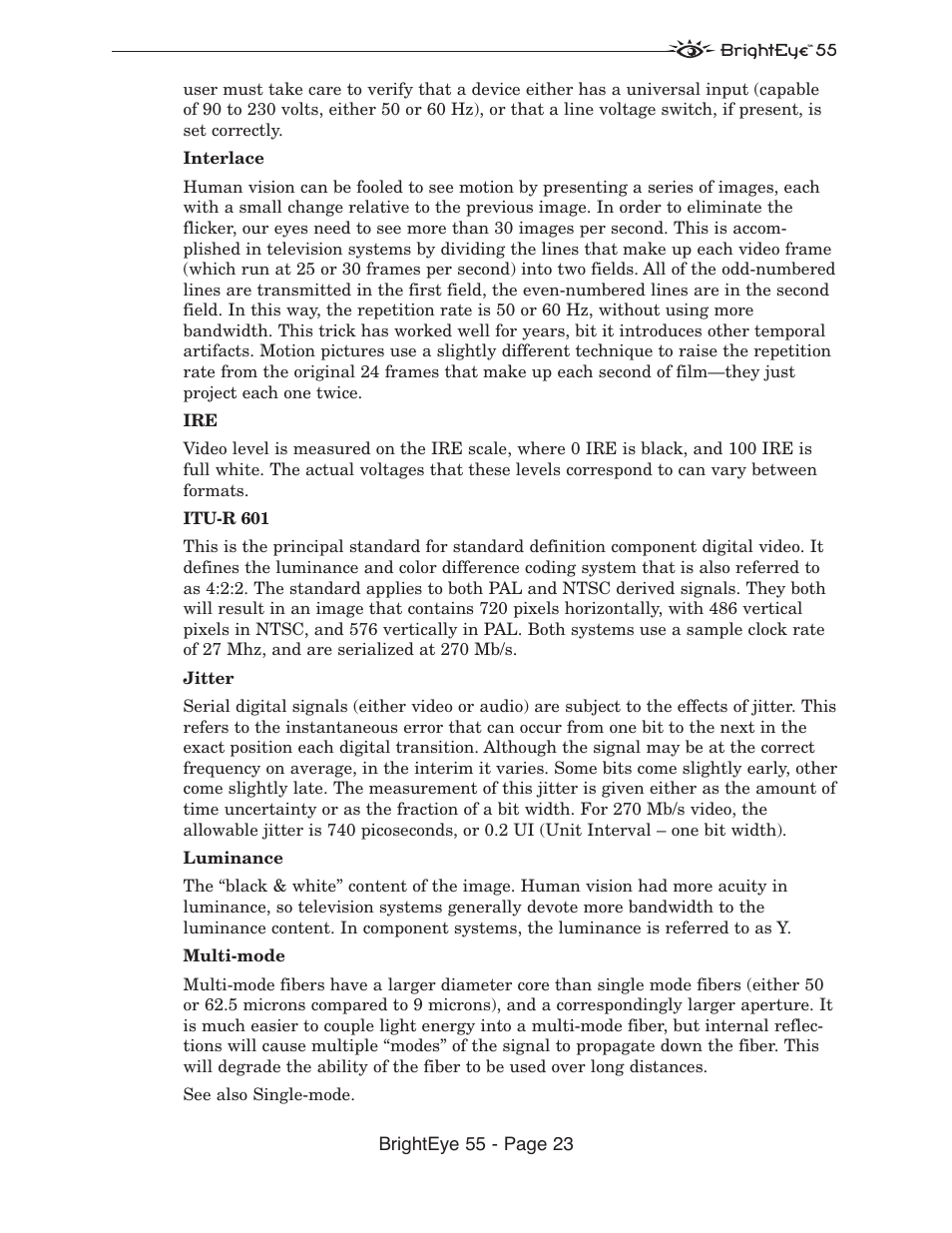 Brighteye 55 - page 23 | Ensemble Designs BrightEye 55 Genlockable Sync Generator and Test Signal Generator User Manual | Page 23 / 26