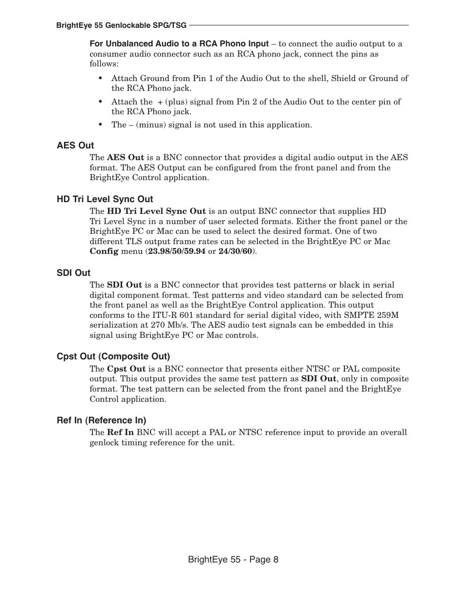 Ensemble Designs BrightEye 55 Genlockable Sync Generator and Test Signal Generator User Manual | Page 8 / 26