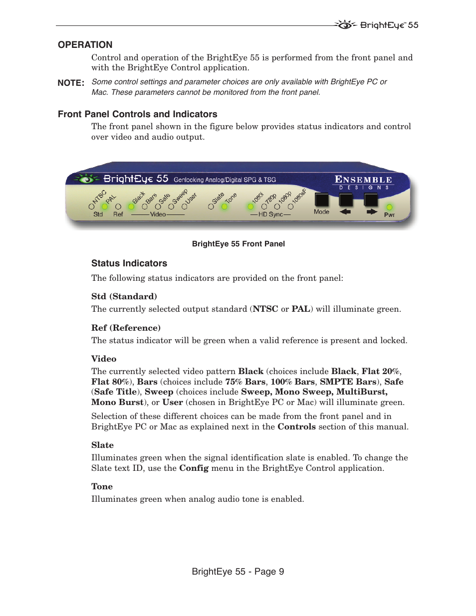 Ensemble Designs BrightEye 55 Genlockable Sync Generator and Test Signal Generator User Manual | Page 9 / 26