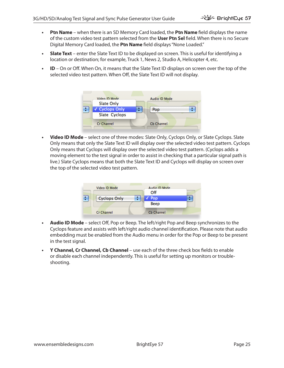 Ensemble Designs BrightEye 57 3G/HD/SD/Analog Test Signal and Sync Pulse Generator User Manual | Page 25 / 48
