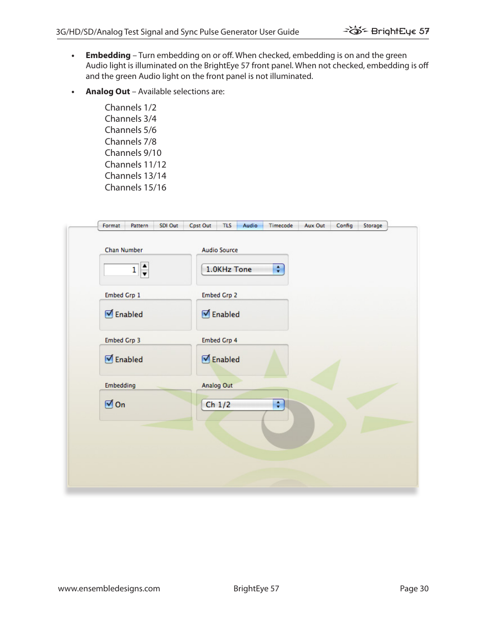 Ensemble Designs BrightEye 57 3G/HD/SD/Analog Test Signal and Sync Pulse Generator User Manual | Page 30 / 48