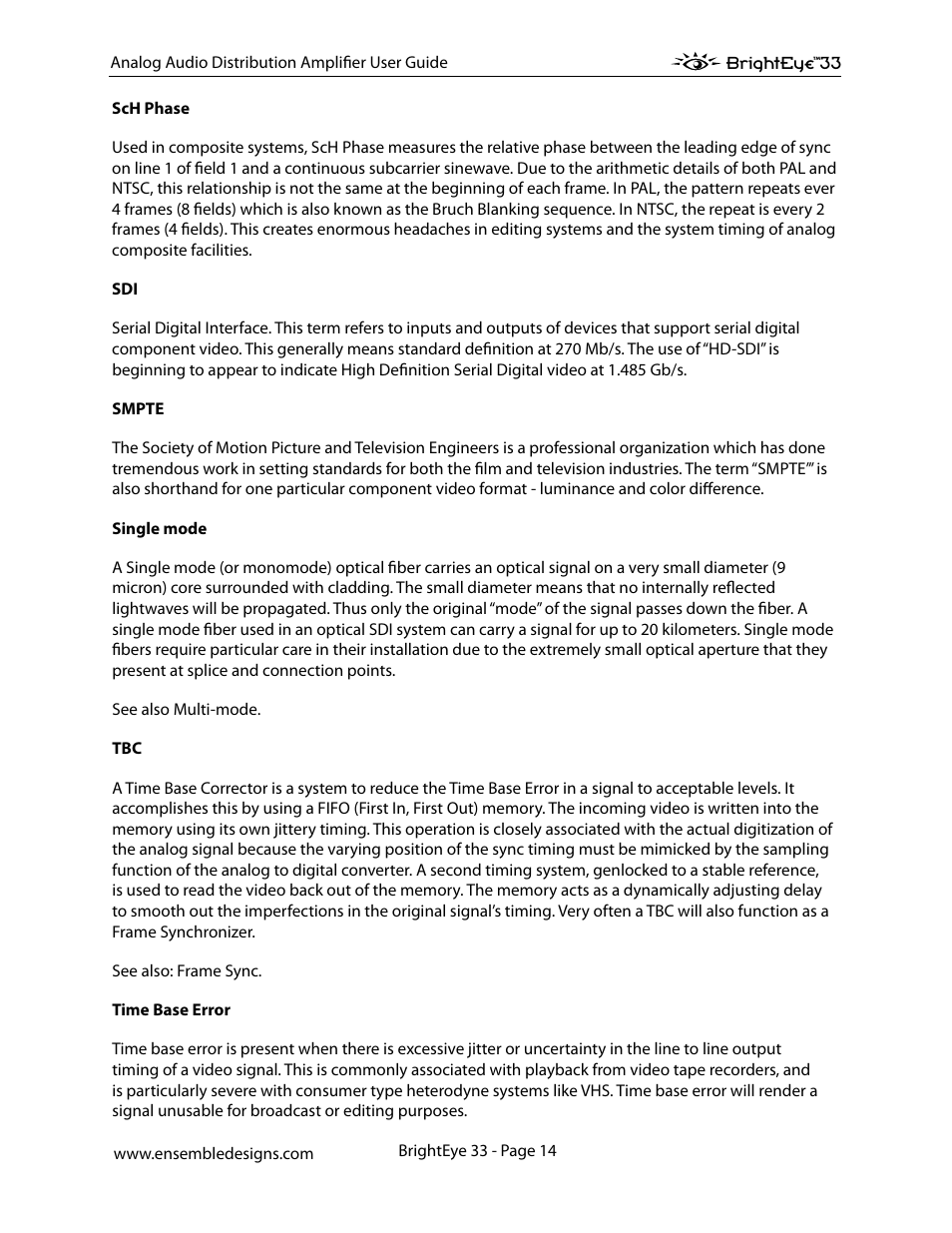 Ensemble Designs BrightEye 33 Analog Audio Distribution Amplifier User Manual | Page 14 / 15