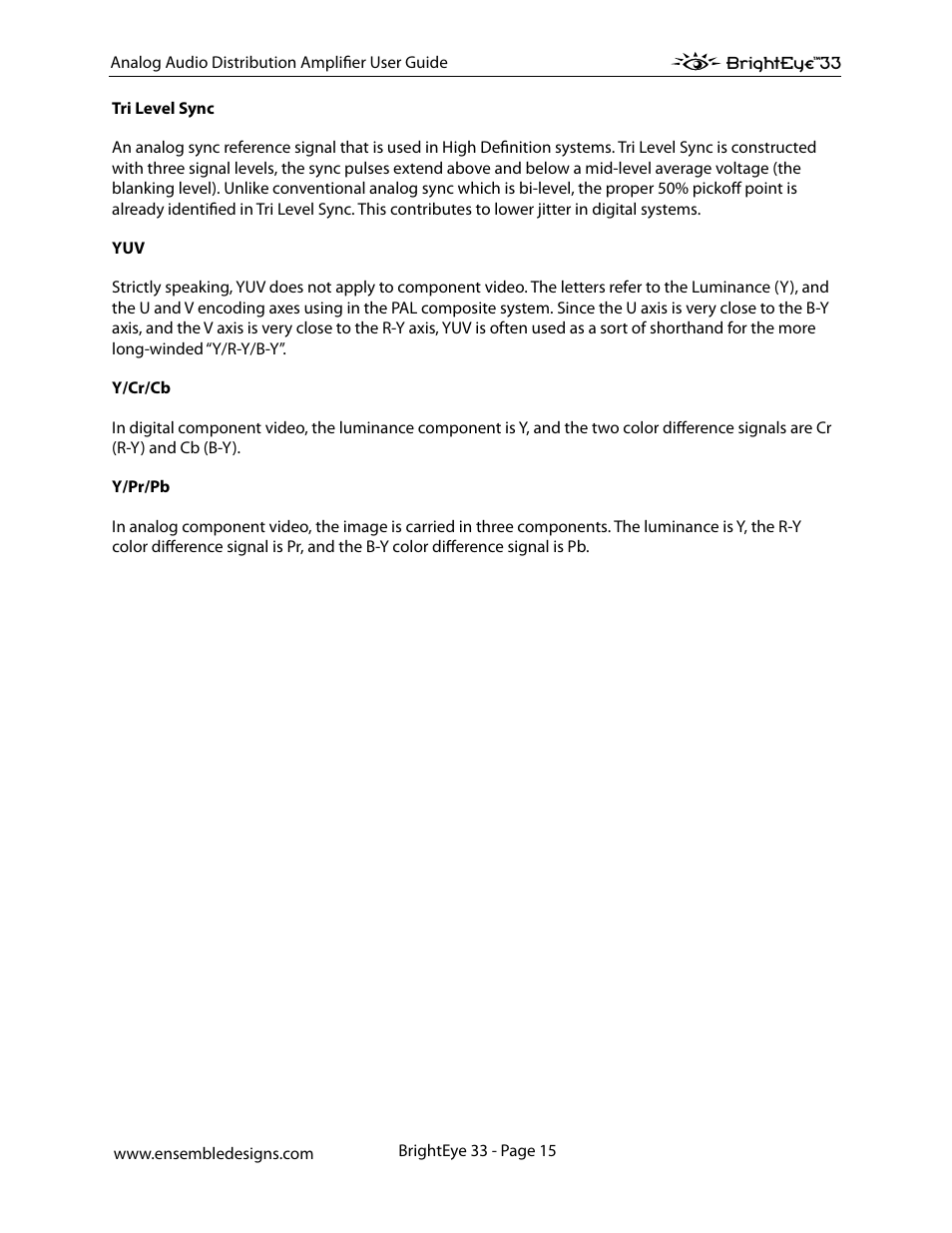 Ensemble Designs BrightEye 33 Analog Audio Distribution Amplifier User Manual | Page 15 / 15