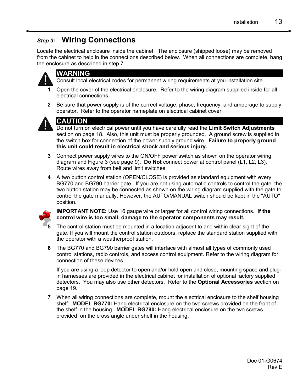 Step 3: wiring connections, Wiring connections | Chamberlain BG790 User Manual | Page 13 / 32