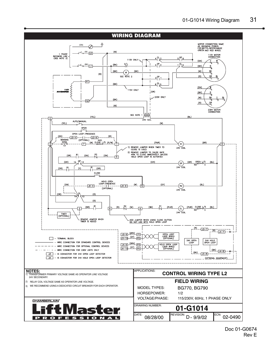 G1014, G1014 wiring diagram, Wiring diagram | Chamberlain BG790 User Manual | Page 31 / 32