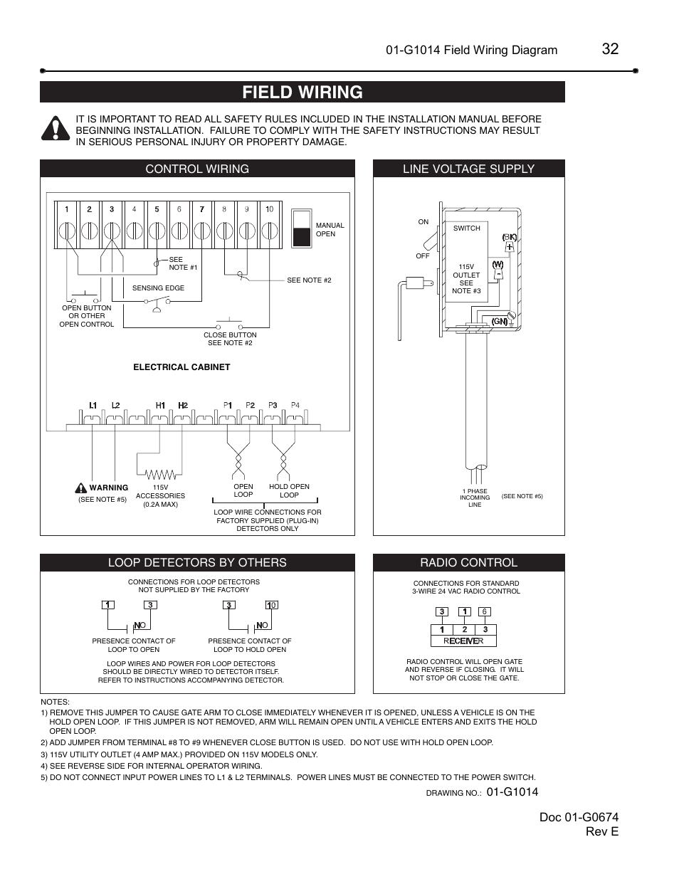 Field wiring, G1014 field wiring diagram, G1014 | Chamberlain BG790 User Manual | Page 32 / 32