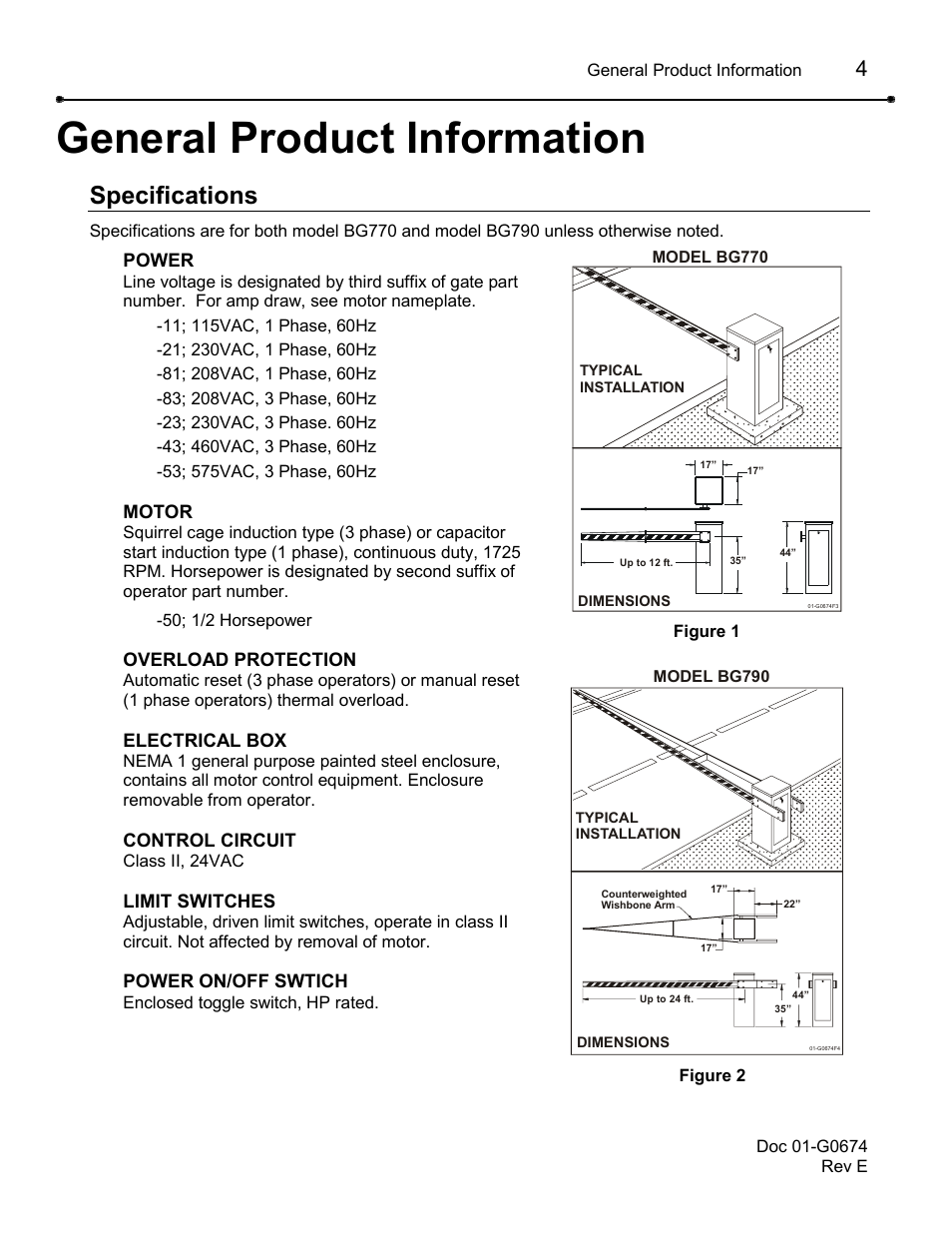 General product information, Specifications | Chamberlain BG790 User Manual | Page 4 / 32