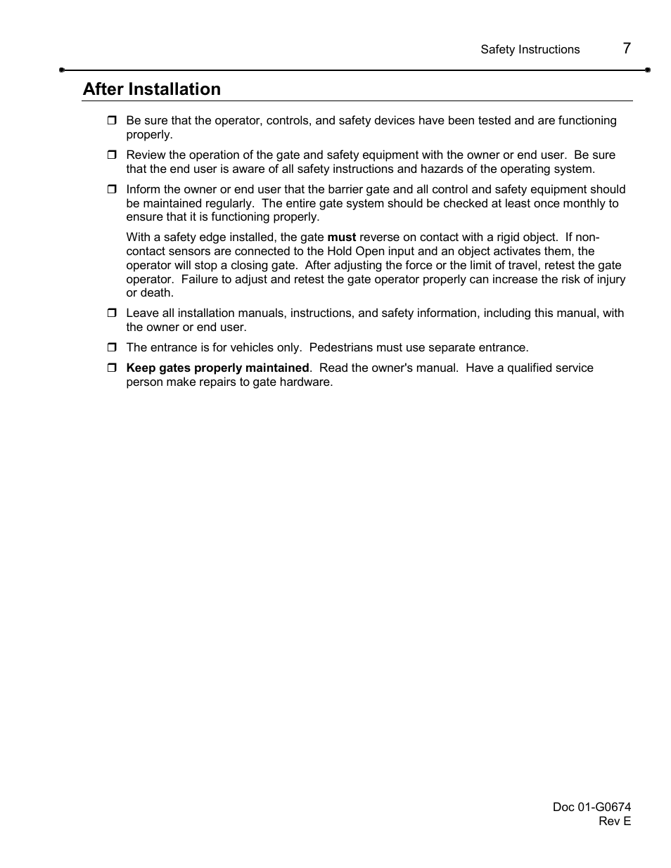 After installation | Chamberlain BG790 User Manual | Page 7 / 32