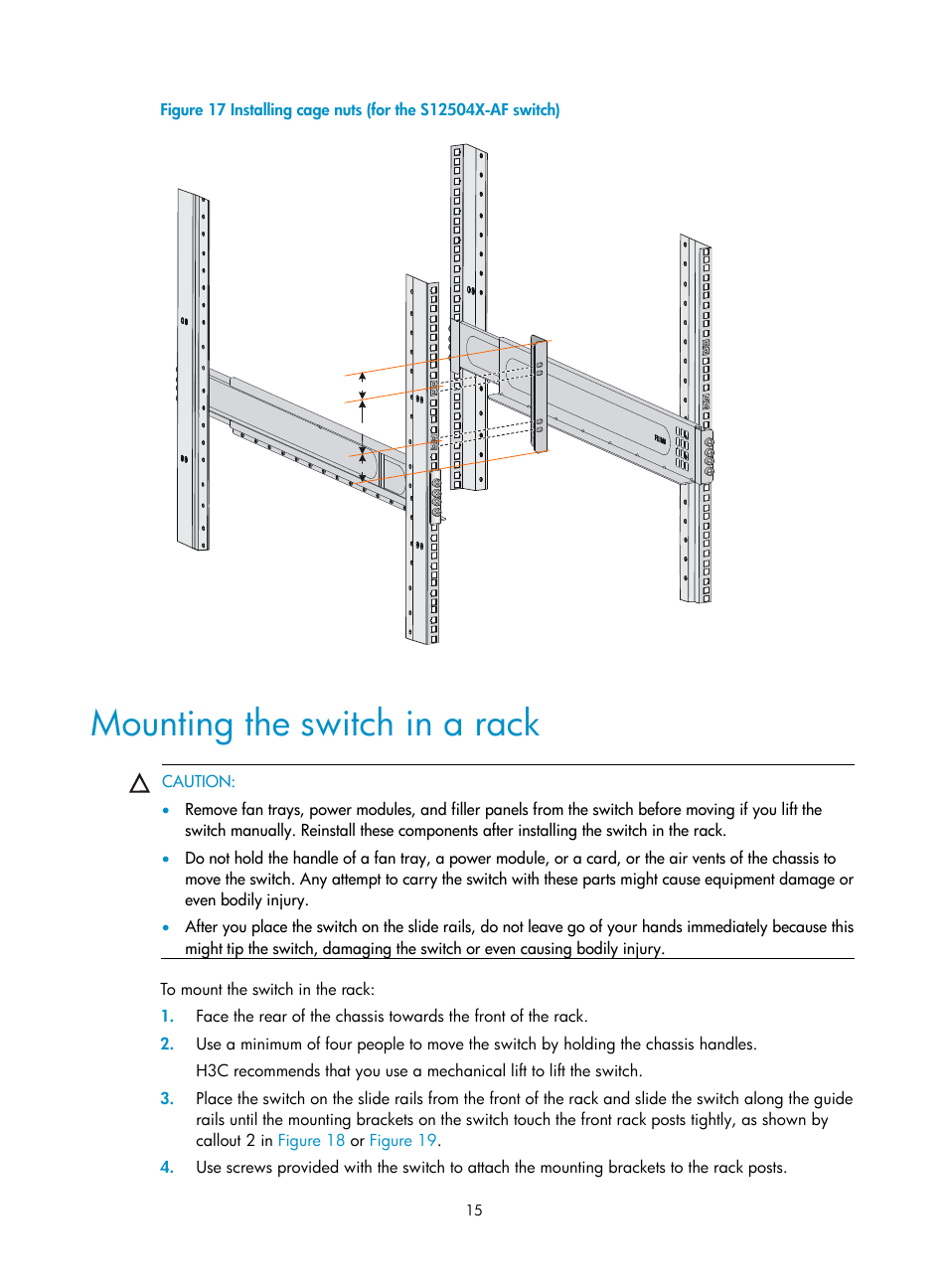 Mounting the switch in a rack, Figure 17 | H3C Technologies H3C S12500X-AF Series Switches User Manual | Page 19 / 53
