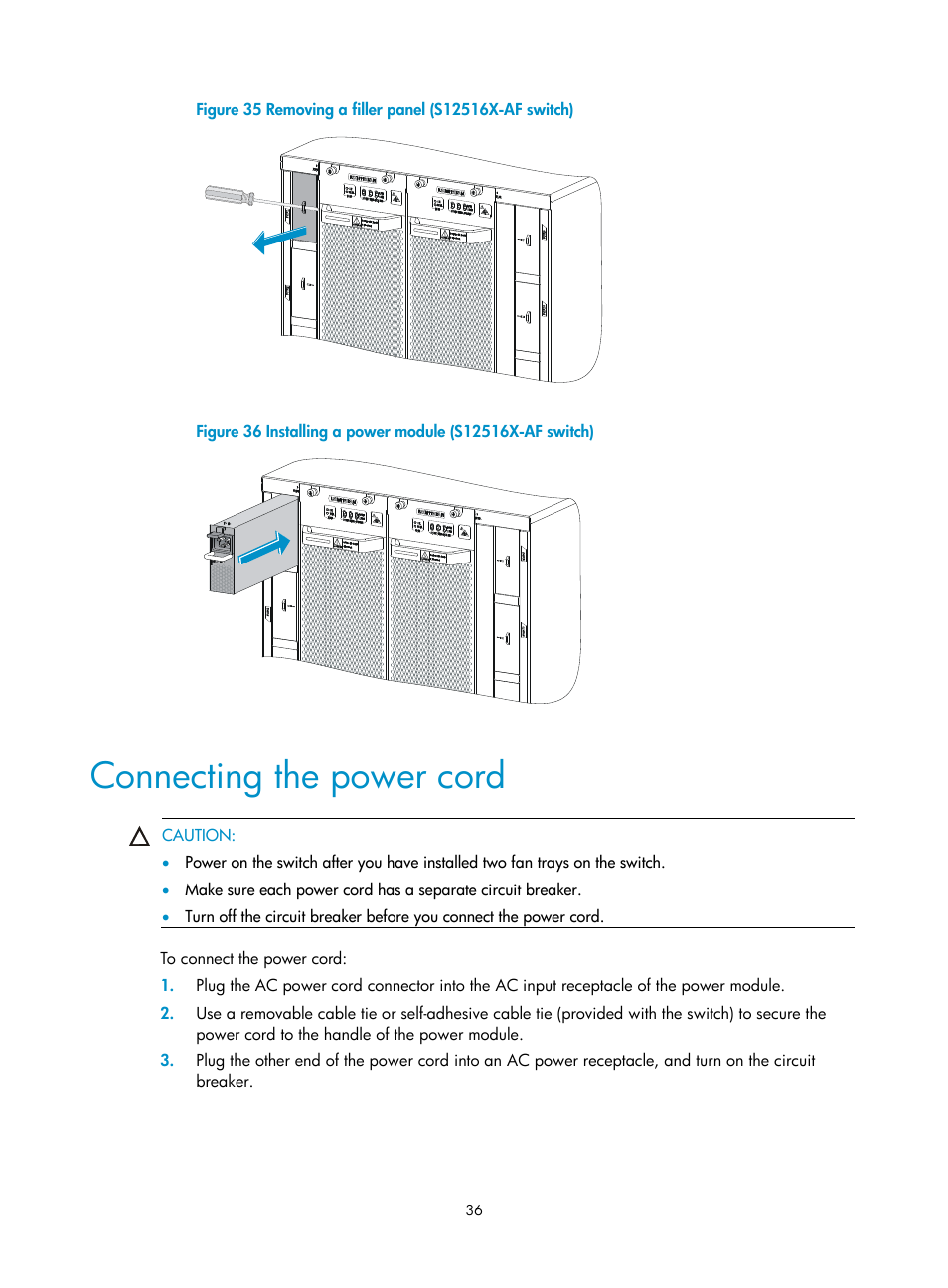 Connecting the power cord | H3C Technologies H3C S12500X-AF Series Switches User Manual | Page 40 / 53