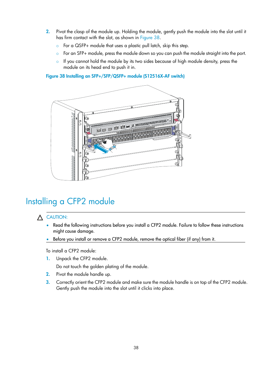 Installing a cfp2 module | H3C Technologies H3C S12500X-AF Series Switches User Manual | Page 42 / 53