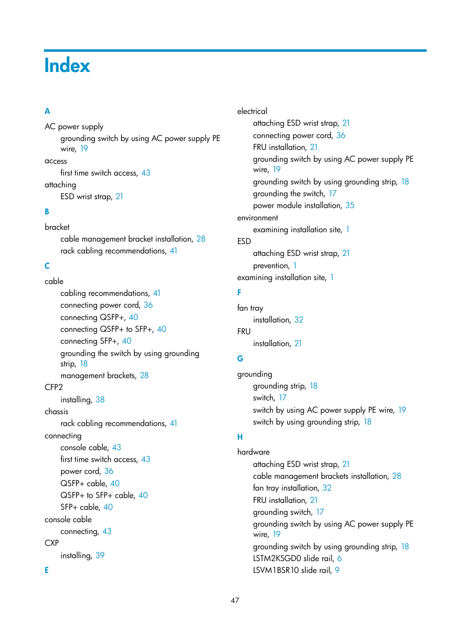 Index | H3C Technologies H3C S12500X-AF Series Switches User Manual | Page 51 / 53