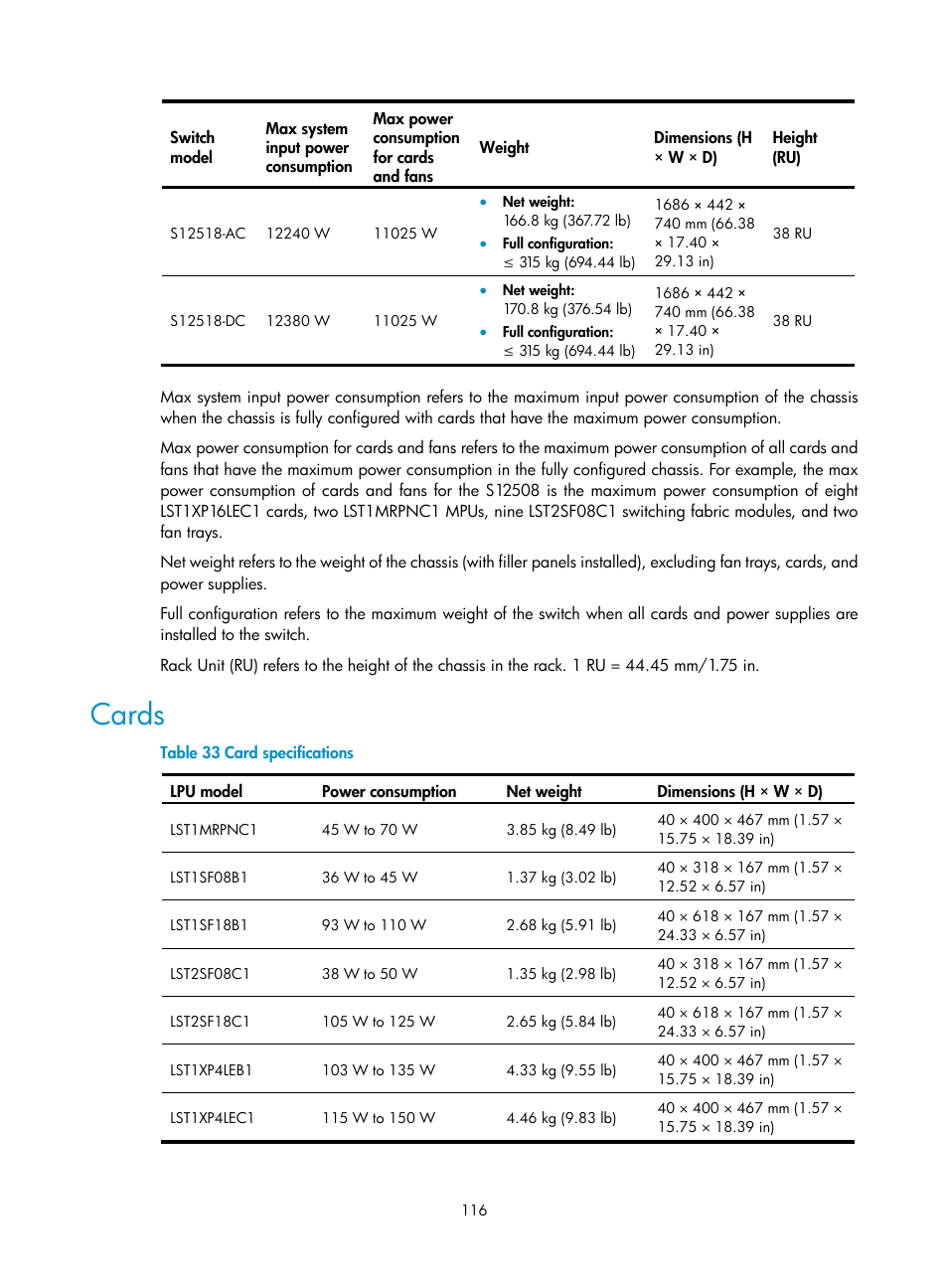 Cards | H3C Technologies H3C S12500 Series Switches User Manual | Page 126 / 170