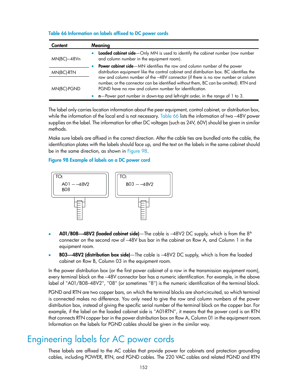 Engineering labels for ac power cords | H3C Technologies H3C S12500 Series Switches User Manual | Page 162 / 170