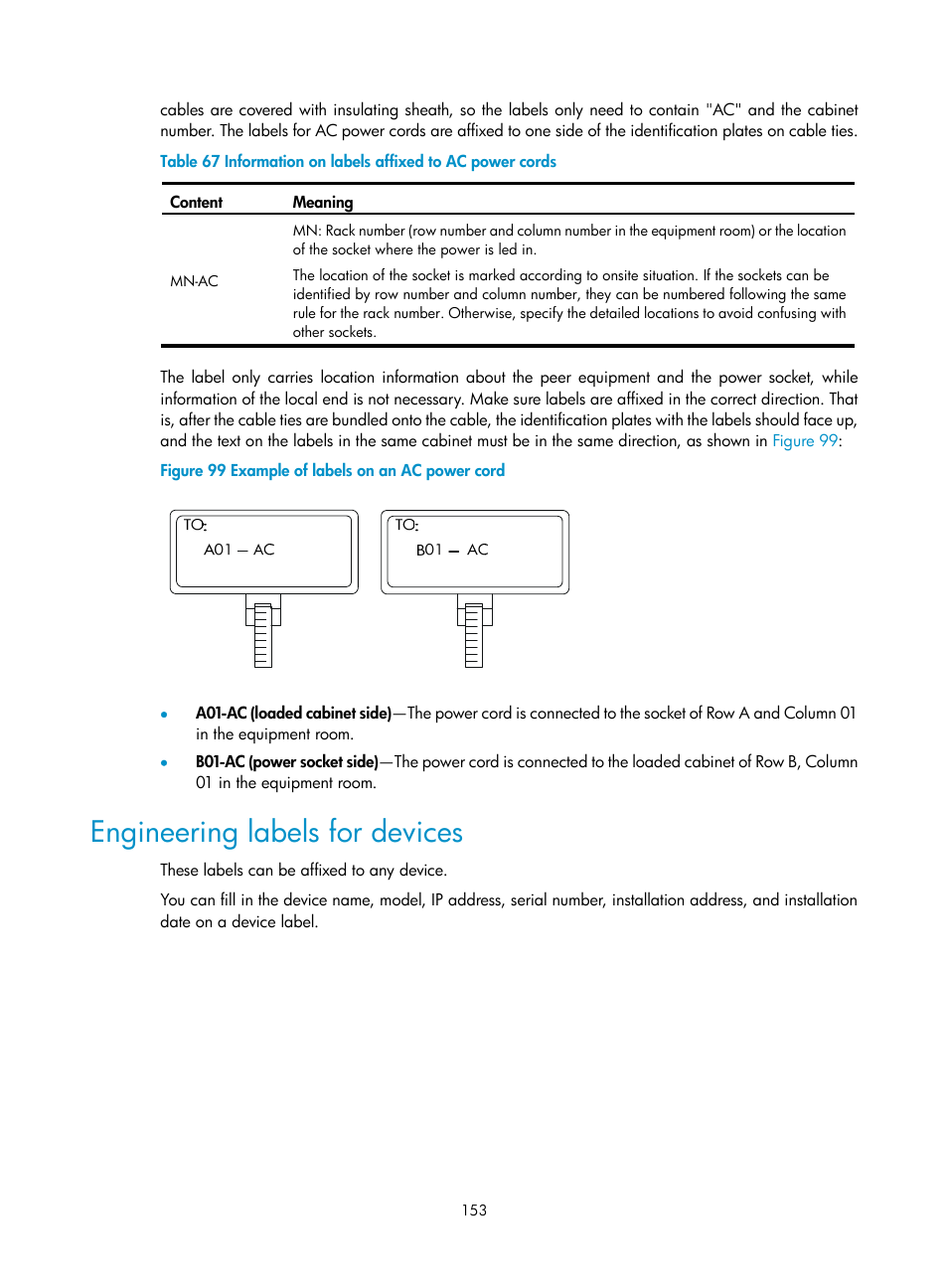 Engineering labels for devices | H3C Technologies H3C S12500 Series Switches User Manual | Page 163 / 170