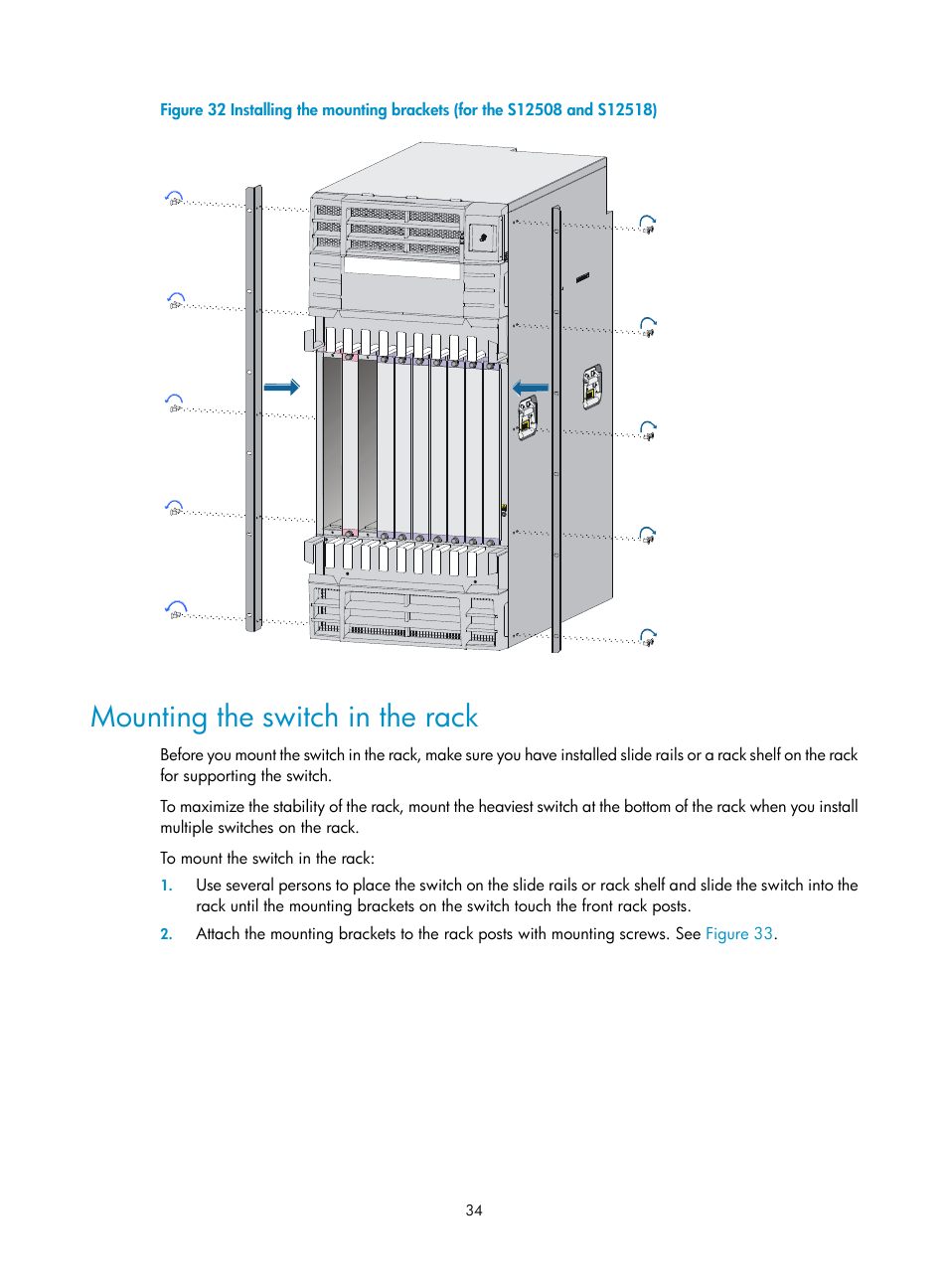 Mounting the switch in the rack | H3C Technologies H3C S12500 Series Switches User Manual | Page 44 / 170