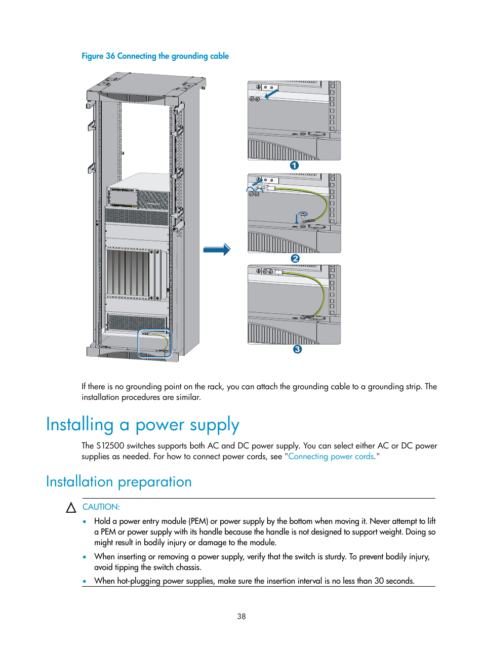 Installing a power supply, Installation preparation | H3C Technologies H3C S12500 Series Switches User Manual | Page 48 / 170