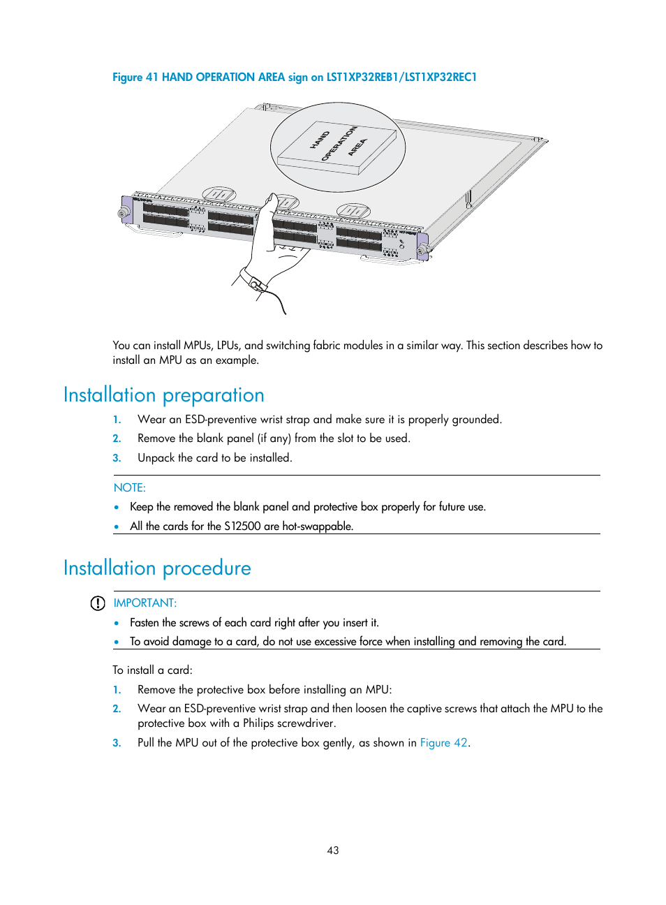 Installation preparation, Installation procedure | H3C Technologies H3C S12500 Series Switches User Manual | Page 53 / 170