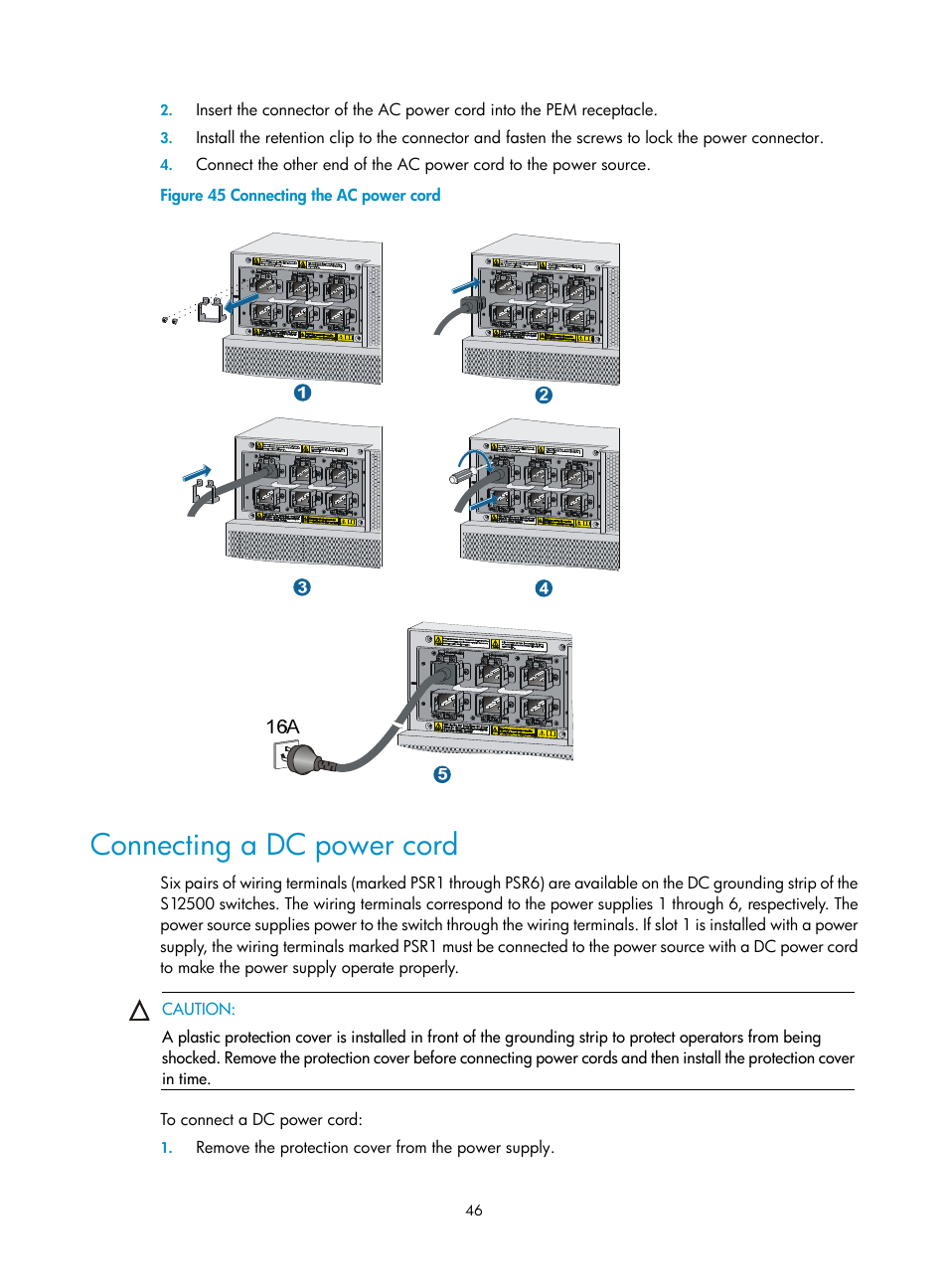 Connecting a dc power cord | H3C Technologies H3C S12500 Series Switches User Manual | Page 56 / 170
