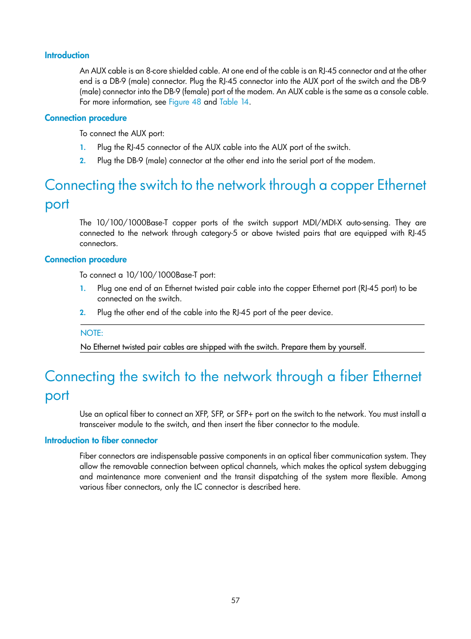 Introduction, Connection procedure, Introduction to fiber connector | H3C Technologies H3C S12500 Series Switches User Manual | Page 67 / 170