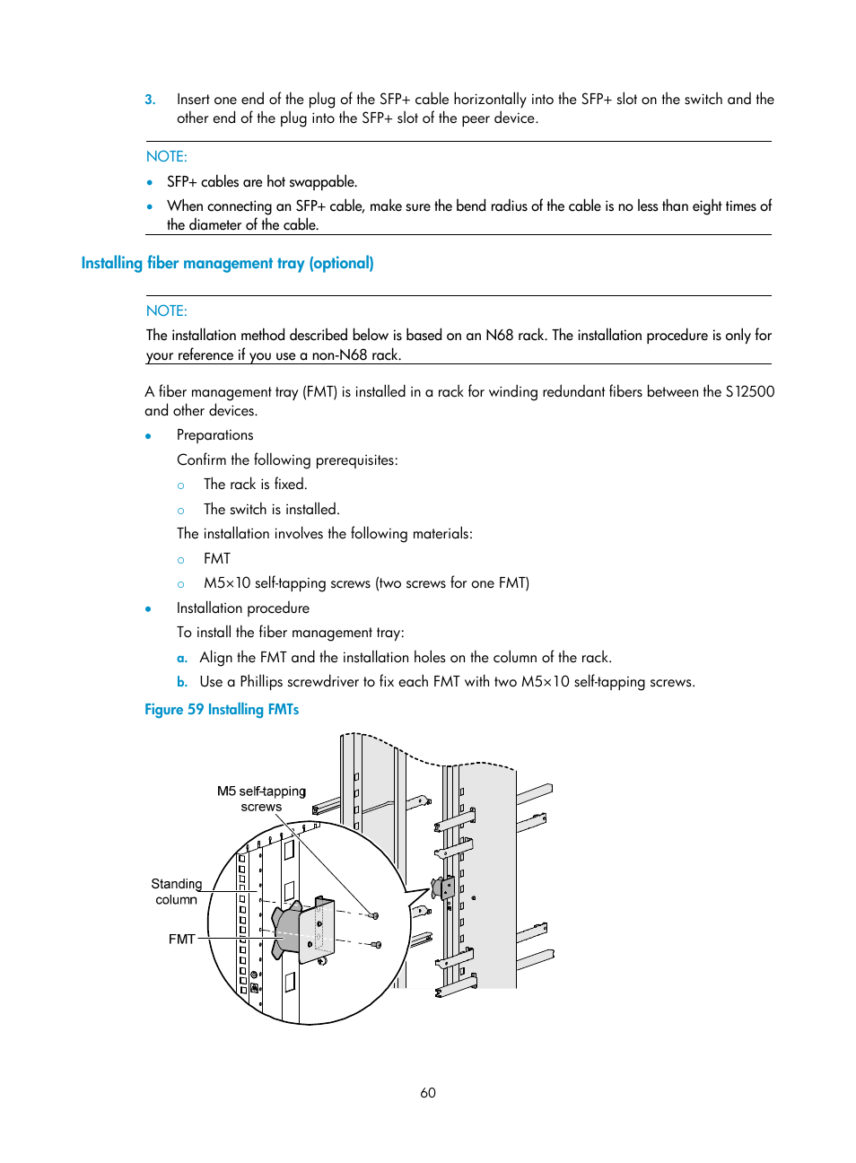 Installing fiber management tray (optional) | H3C Technologies H3C S12500 Series Switches User Manual | Page 70 / 170