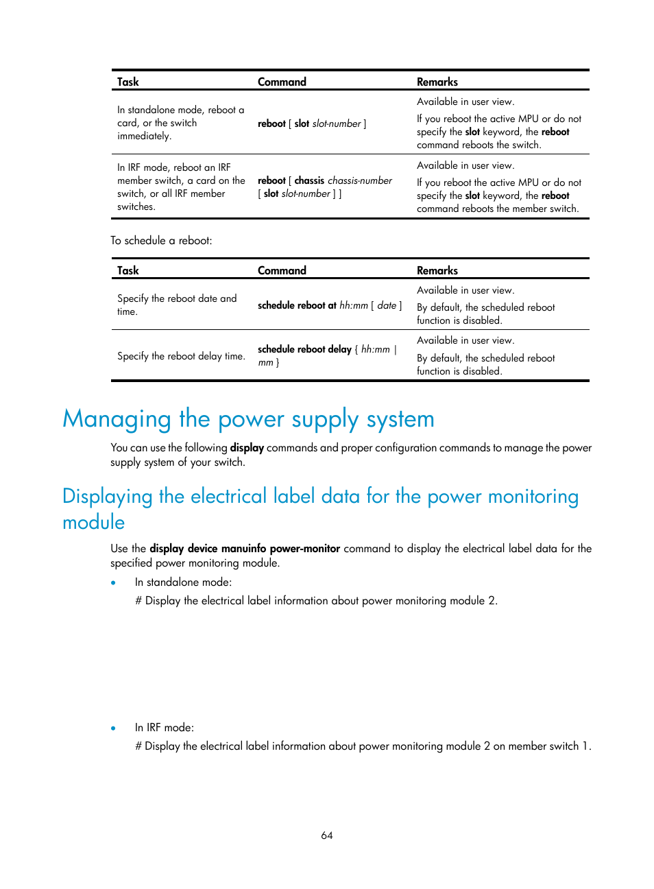 Managing the power supply system | H3C Technologies H3C S12500 Series Switches User Manual | Page 74 / 170