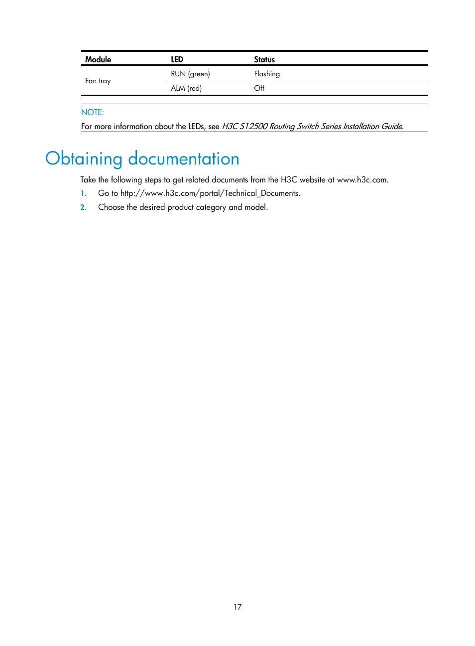 Obtaining documentation | H3C Technologies H3C S12500 Series Switches User Manual | Page 20 / 21