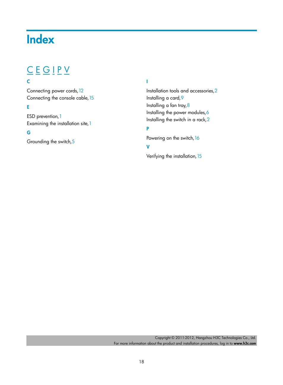 Index | H3C Technologies H3C S12500 Series Switches User Manual | Page 21 / 21