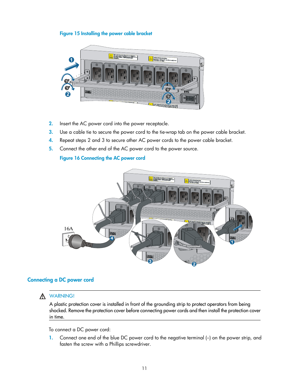 Connecting a dc power cord | H3C Technologies H3C S12500 Series Switches User Manual | Page 14 / 19