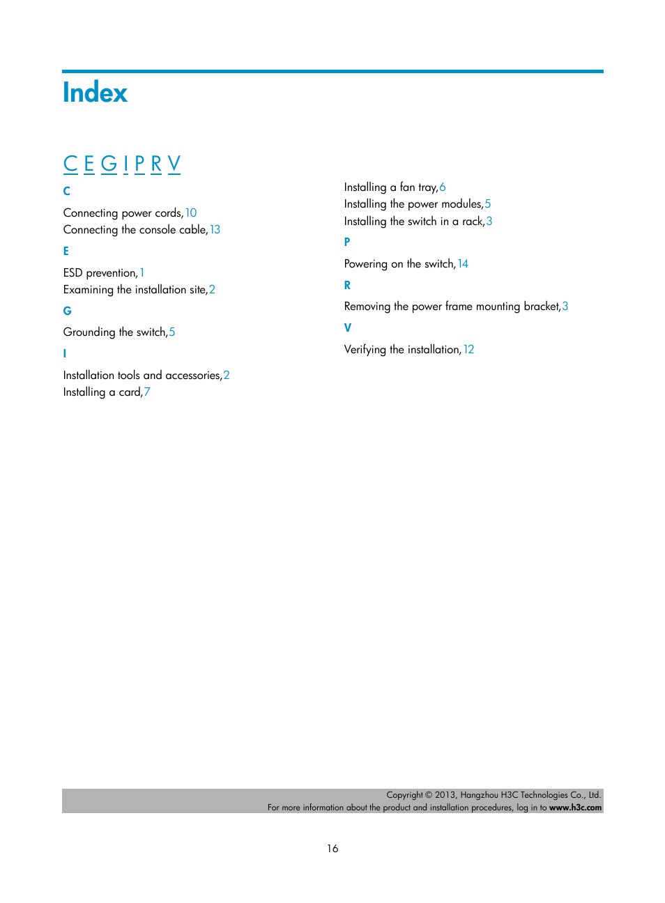 Index | H3C Technologies H3C S12500 Series Switches User Manual | Page 19 / 19