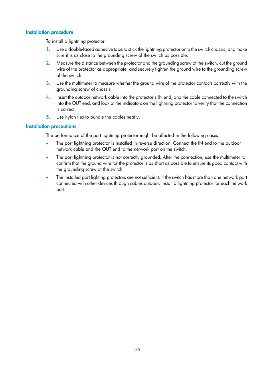 Installation procedure, Installation precautions | H3C Technologies H3C S12500 Series Switches User Manual | Page 145 / 163