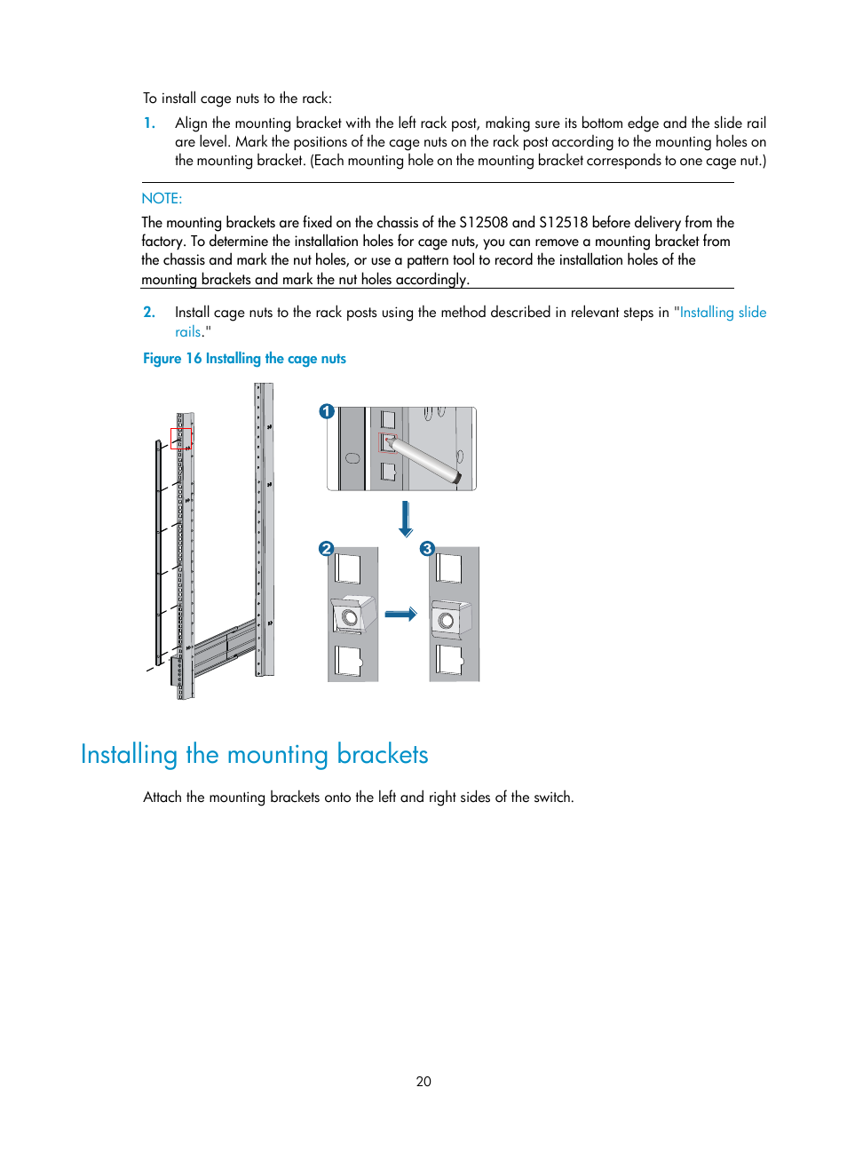 Installing the mounting brackets | H3C Technologies H3C S12500 Series Switches User Manual | Page 30 / 163