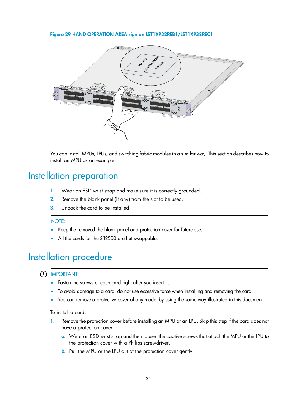 Installation preparation, Installation procedure | H3C Technologies H3C S12500 Series Switches User Manual | Page 41 / 163