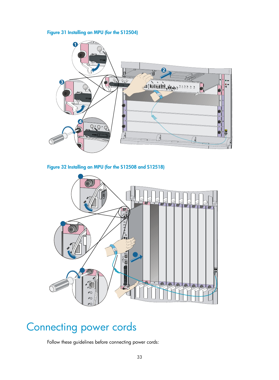 Connecting power cords | H3C Technologies H3C S12500 Series Switches User Manual | Page 43 / 163