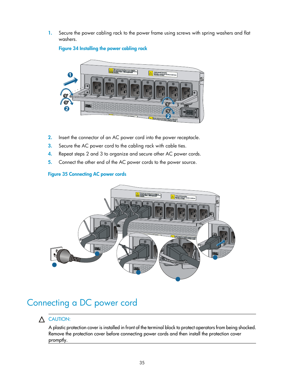 Connecting a dc power cord | H3C Technologies H3C S12500 Series Switches User Manual | Page 45 / 163