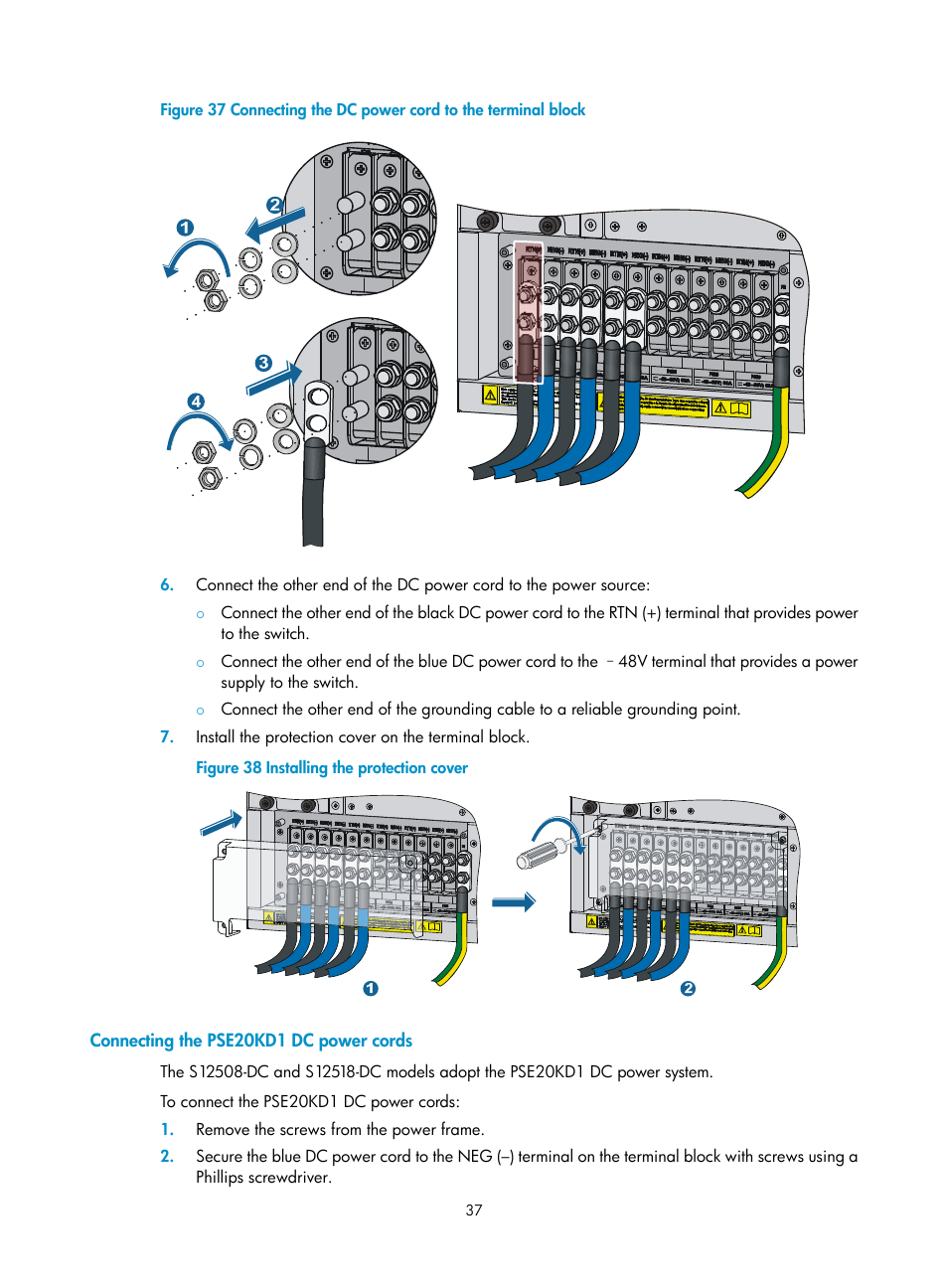 Connecting the pse20kd1 dc power cords | H3C Technologies H3C S12500 Series Switches User Manual | Page 47 / 163