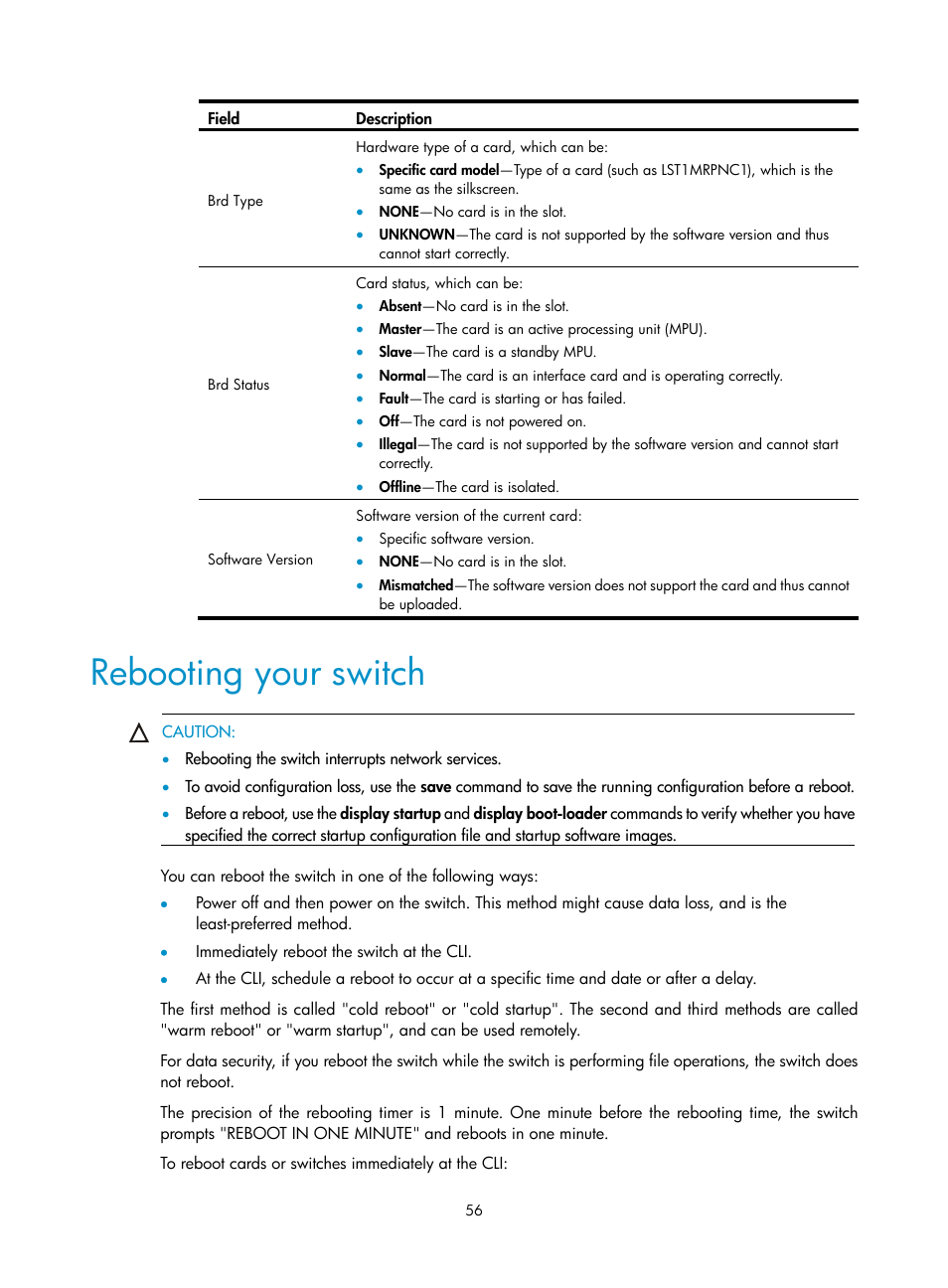 Rebooting your switch | H3C Technologies H3C S12500 Series Switches User Manual | Page 66 / 163