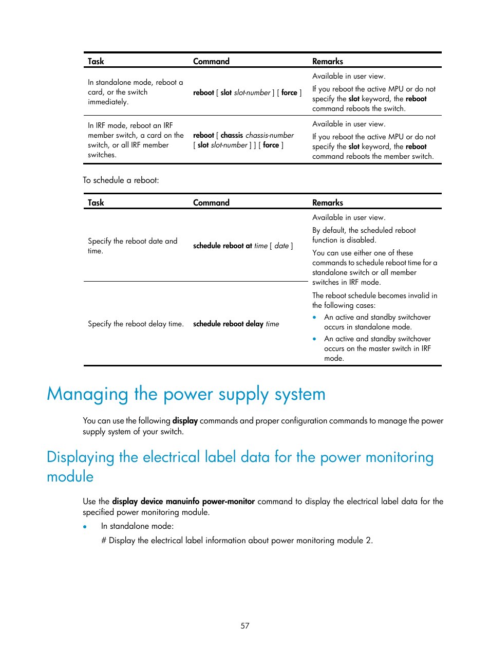 Managing the power supply system | H3C Technologies H3C S12500 Series Switches User Manual | Page 67 / 163