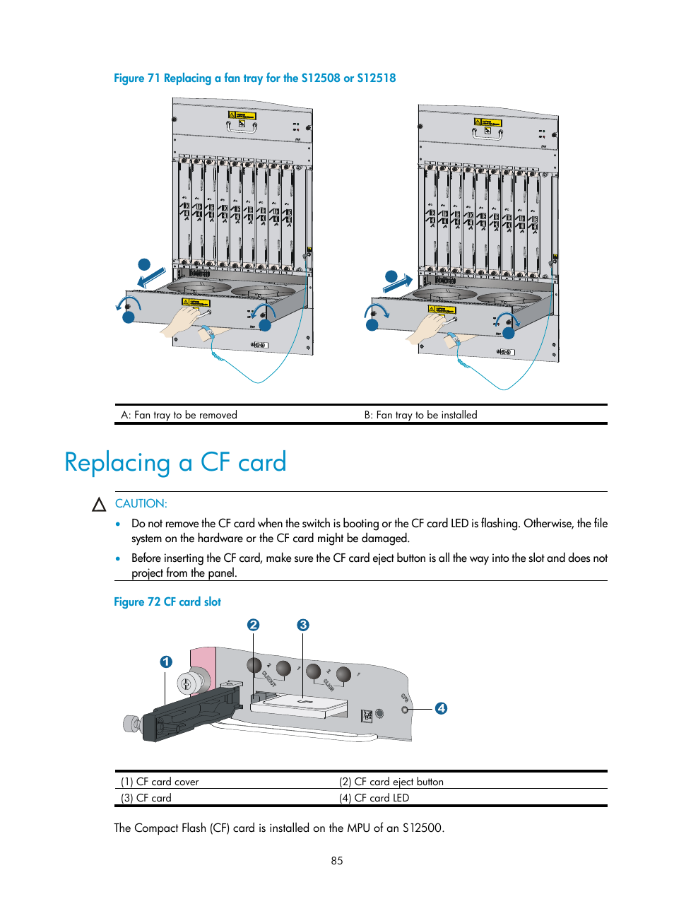 Replacing a cf card | H3C Technologies H3C S12500 Series Switches User Manual | Page 95 / 163