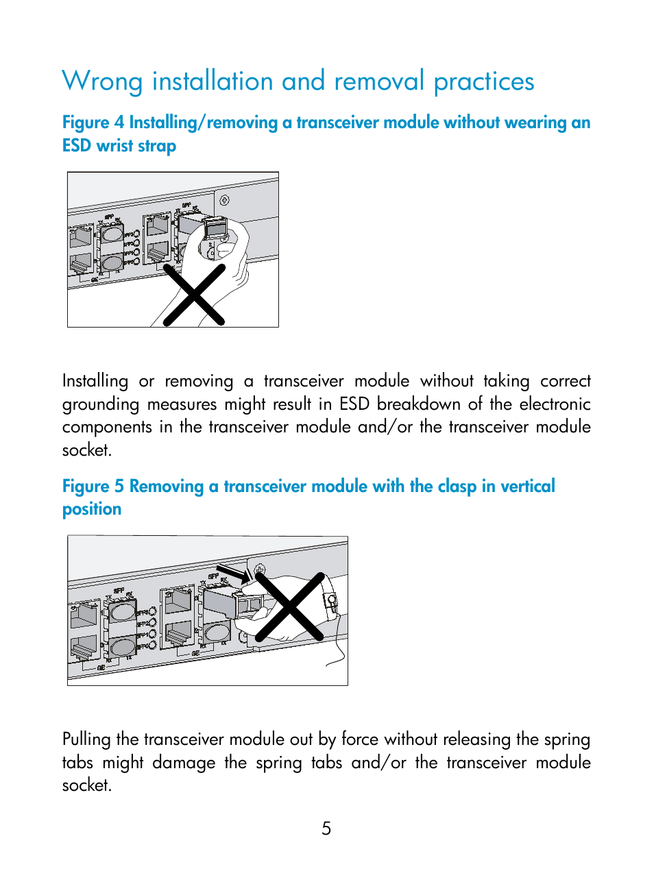 Wrong installation and removal practices | H3C Technologies H3C S12500 Series Switches User Manual | Page 5 / 8