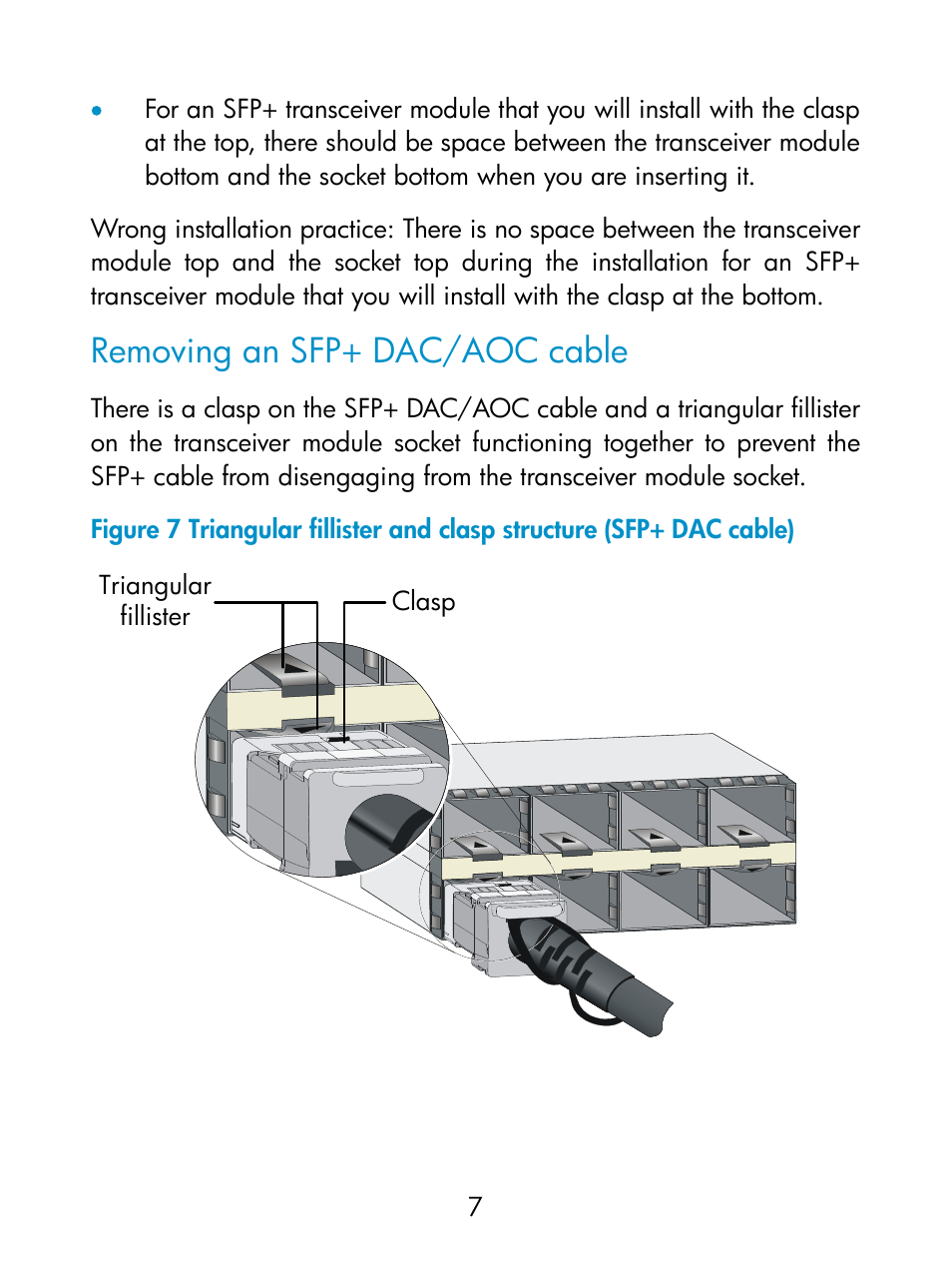Removing an sfp+ dac/aoc cable | H3C Technologies H3C S12500 Series Switches User Manual | Page 7 / 8