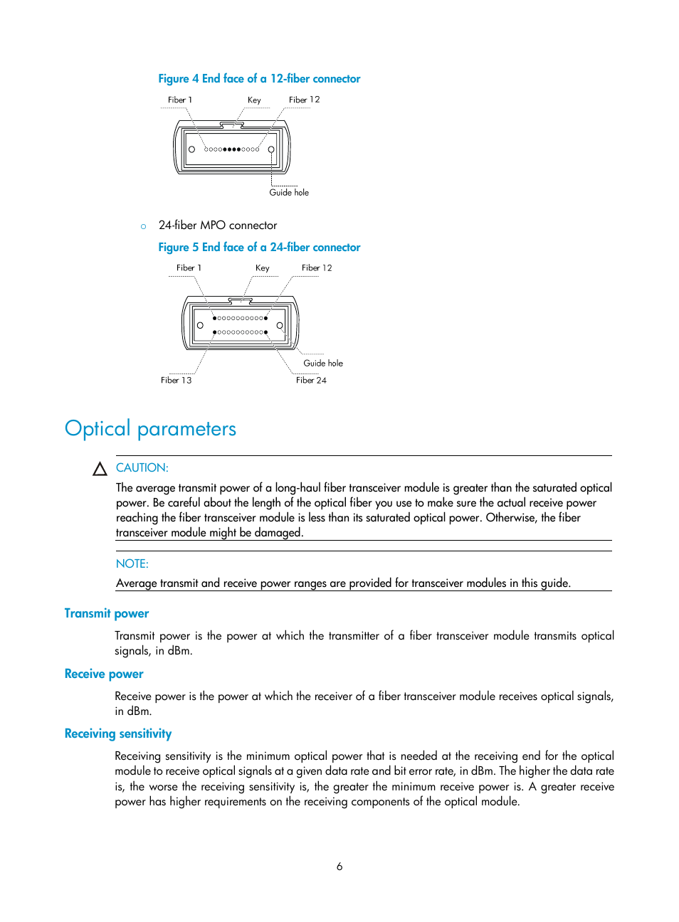 Optical parameters, Transmit power, Receive power | Receiving sensitivity | H3C Technologies H3C S12500 Series Switches User Manual | Page 12 / 42