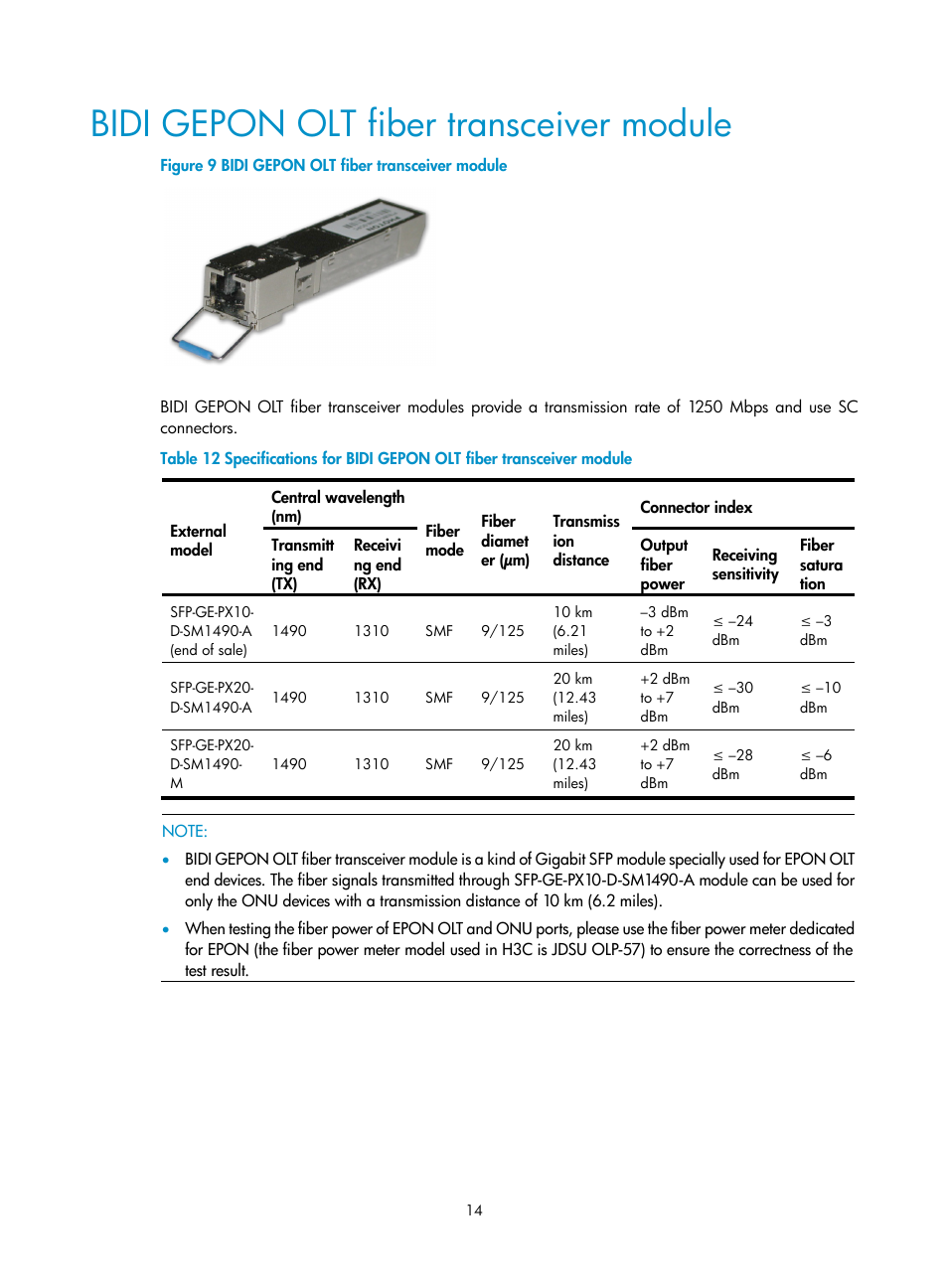 Bidi gepon olt fiber transceiver module | H3C Technologies H3C S12500 Series Switches User Manual | Page 20 / 42