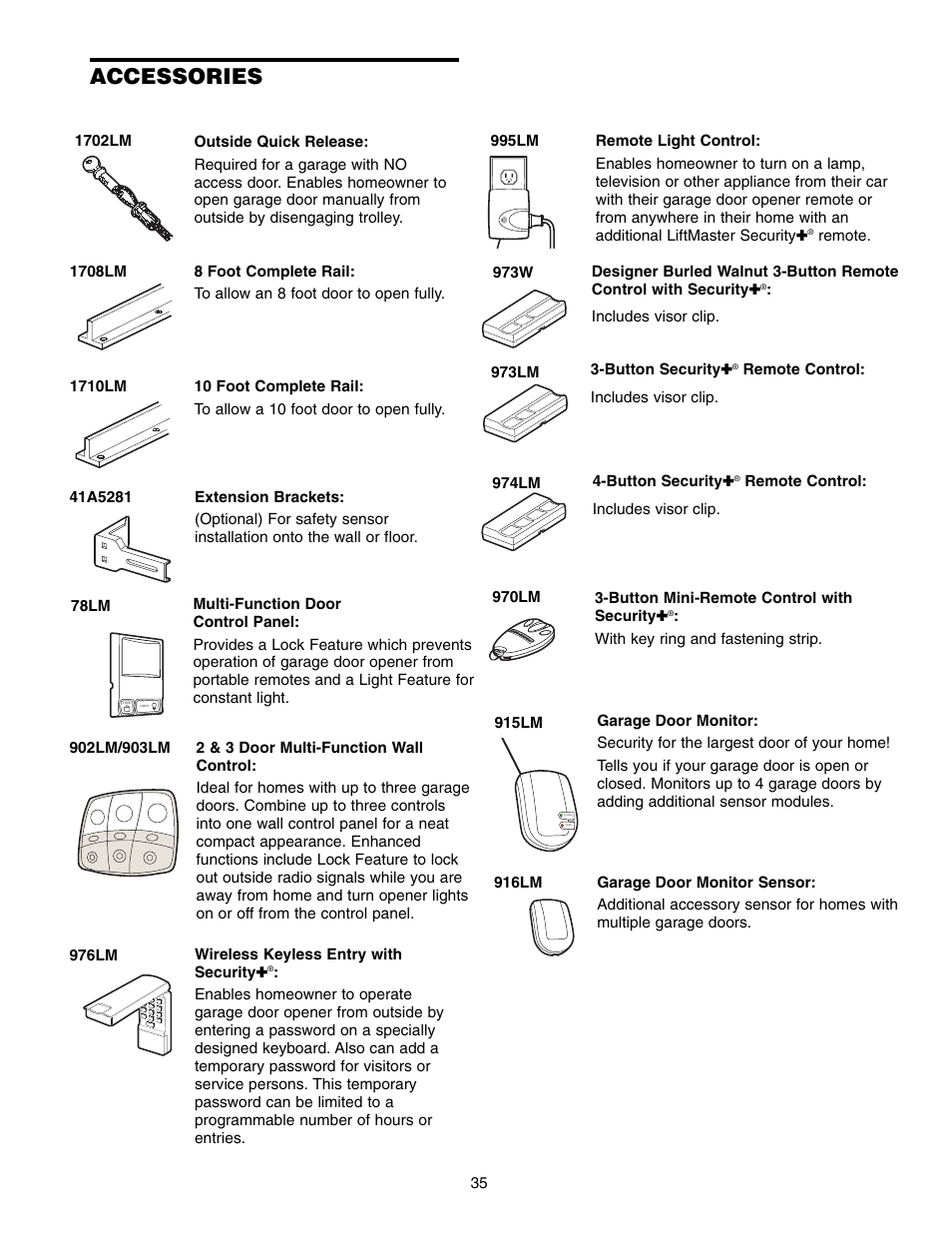 Accessories | Chamberlain 1255-2R User Manual | Page 35 / 36